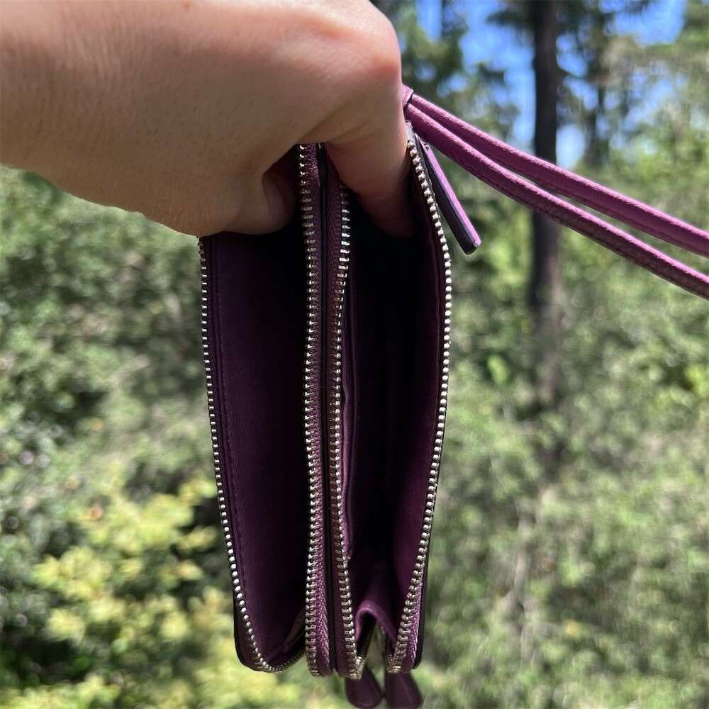 COACH Pebbled Leather Wristlet Wallet Double Zip Purple w Silver Hardware - Picture 5 of 15